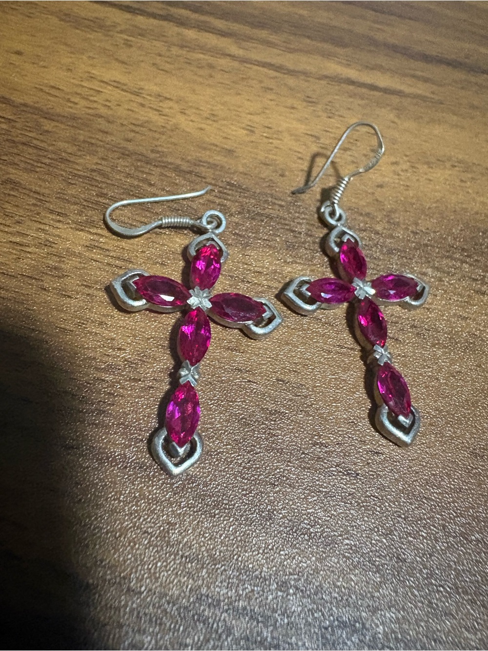 Sterling Silver lab grown ruby Cross Drop Earrings - Women Jewelry